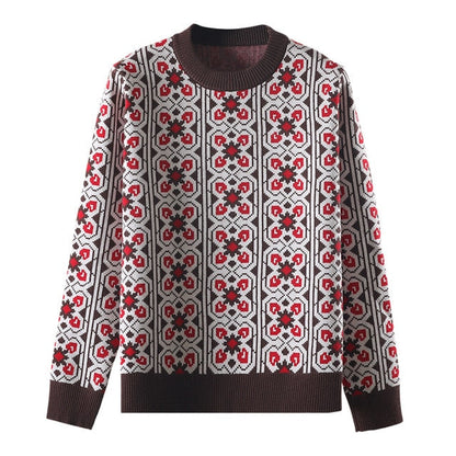 Dam Tröja O-hals Geometrisk Design Viskos Lång 6