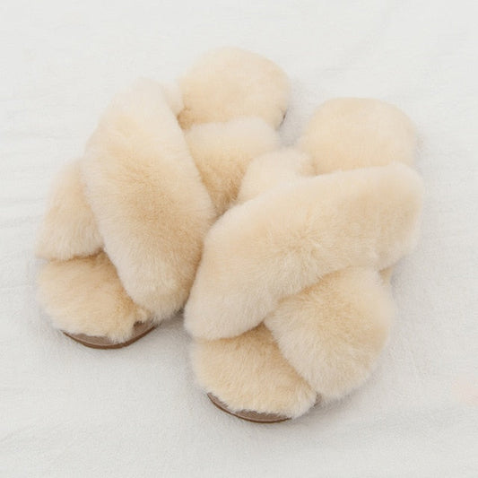 Dam Sandaler Plysch Gummi Platta Slippers-1