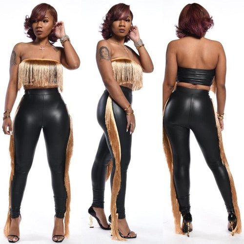 Dam Byxor med Resår i Midjan PU Läder Snygga och Eleganta-1