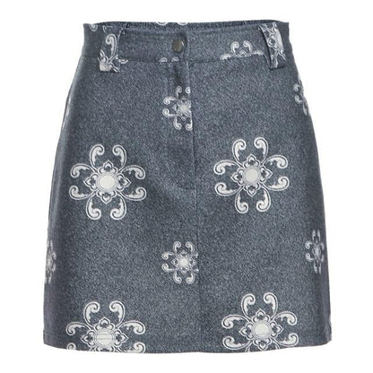 Dam Mini Kjol Hög Midja Blommönster Polyester-1
