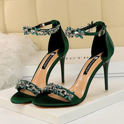 Variant image for Dam Sandaler Spetsig Tå Satin Med Hög Klack och Rhinestone-Detaljer-2
