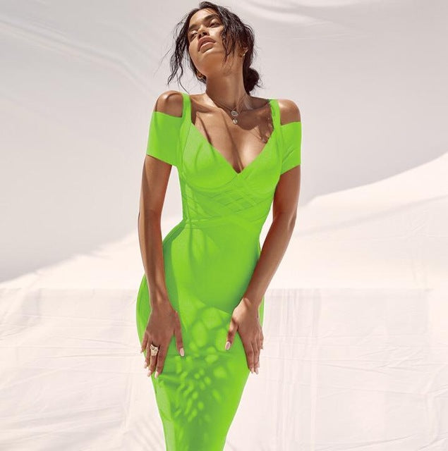 Variant image for Kvinna Midi Klänning V-ringad Spandex Nylon Etui-3