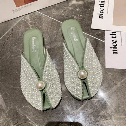 Dam Sandaler Trendiga Slides med Pärldekoration PU och Gummi 1