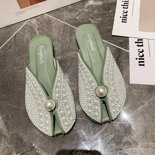 Dam Sandaler Trendiga Slides med Pärldekoration PU och Gummi 1
