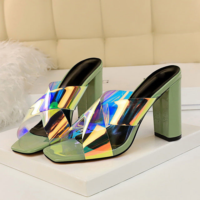 Variant image for Dam Peep Toe Slipper Hologram Fyrkantig Klack PU-gummi-2