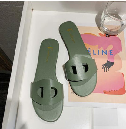 Variant image for Dam Sandaler Bekväma PU-läder Slip-On Platta Sula-6