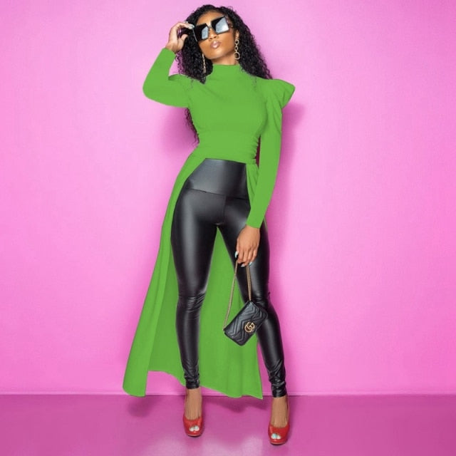 Dam Blus Lång Pullover Ståkrage Polyester Spandex-1