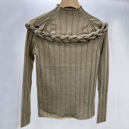 Dam Blus med Ståkrage och Flätad Detalj i Blandat Tyg 8