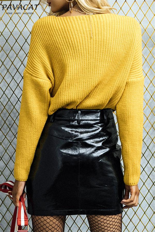 Dam Stickad V-ringad Tröja med Korsknytning i Akryl-6