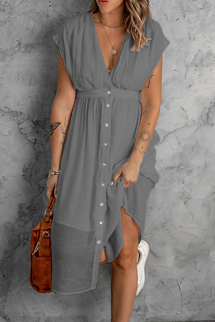 Variant image for Kvinnors Midi-klänning V-ringning Kort Ärmar Polyester-19