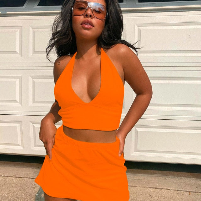 Variant image for Dam Haltertop och Minikjol i Polyester-Spandex för Sommarens Fester-1