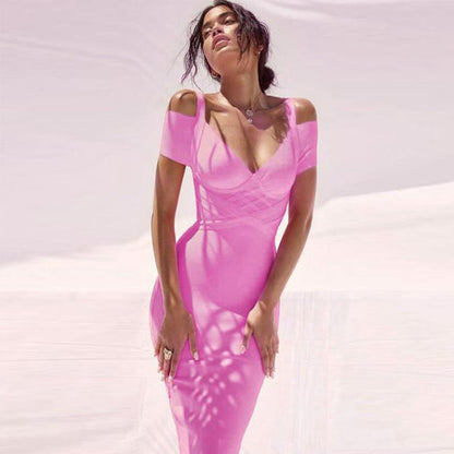 Variant image for Kvinna Midi Klänning V-ringad Spandex Nylon Etui-5