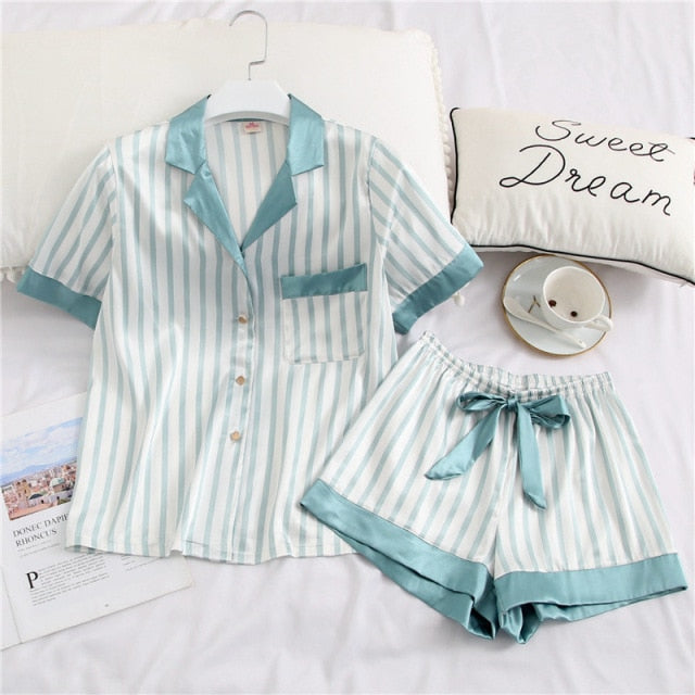 Variant image for Dam Pyjamas Kort Randig Rayon Set-3