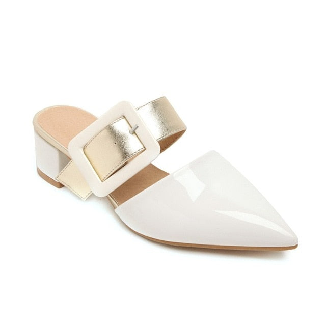 Dam Sandaler Mules Fyrkantigt Stycke Patentläder-4