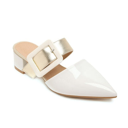 Dam Sandaler Mules Fyrkantigt Stycke Patentläder-4