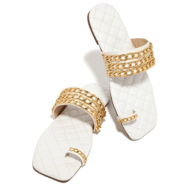 Dam Sandaler med Stålkedjor i PU och Gummisula 9