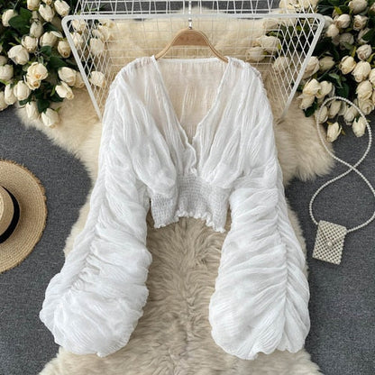 Variant image for Dam Blus V-ringad Långärmad Polyester Med Puffärmar-4