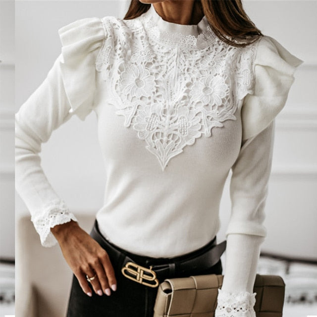 Variant image for Dam Blus Lång Ärmar Hög Krage Polyester Elegant Stil-3