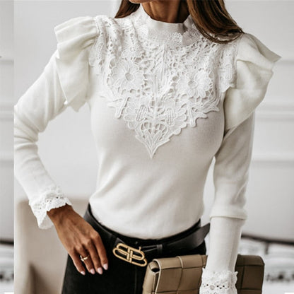 Variant image for Dam Blus Lång Ärmar Hög Krage Polyester Elegant Stil-3