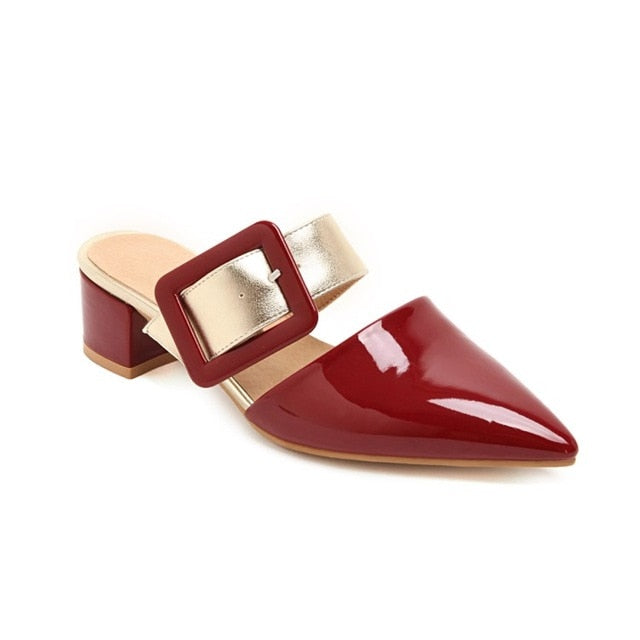 Dam Sandaler Mules Fyrkantigt Stycke Patentläder-6