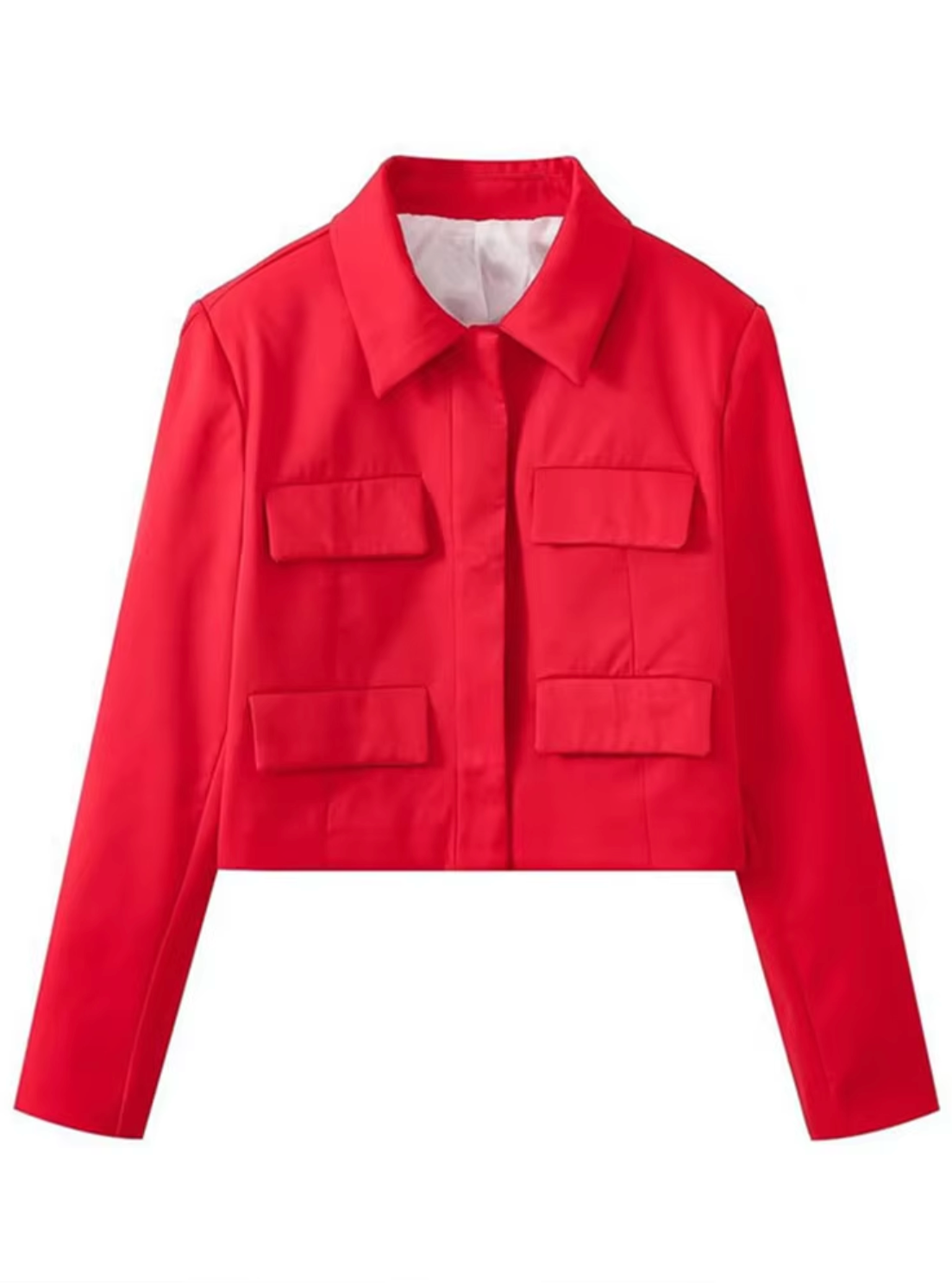 Damjacka Kort Strukturerad Silhuett Polyester med Fyra Fickor-5