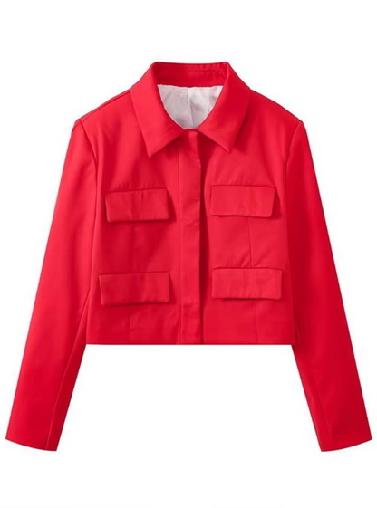 Damjacka Kort Strukturerad Silhuett Polyester med Fyra Fickor-5