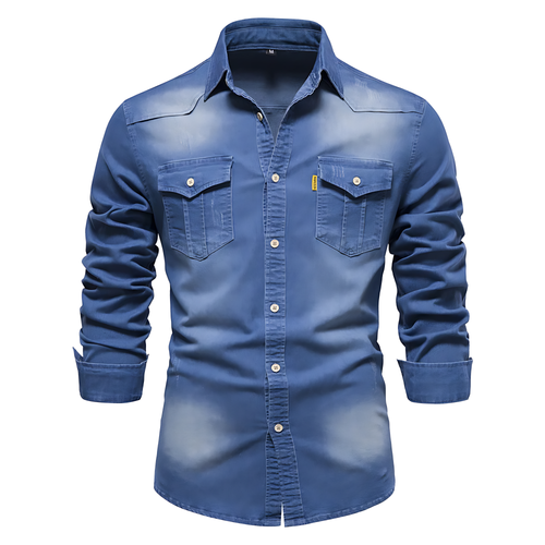 Herrskjorta Denim Avslappnad Stil 100% Bomull-1