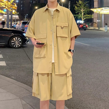 Herrens Utility Set Avslappnad Jacka och Shorts Lätta Andningsbara Material 5