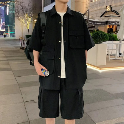 Herrens Utility Set Avslappnad Jacka och Shorts Lätta Andningsbara Material 6