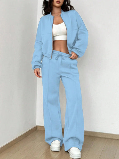 Dam Matchande Set Bomberjacka och Byxor Streetwear Mjukt Material-6