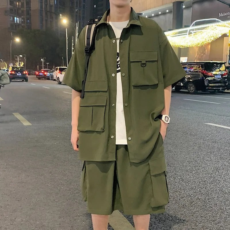 Herrens Utility Set Avslappnad Jacka och Shorts Lätta Andningsbara Material 7