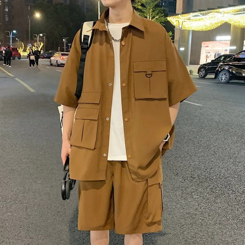 Herrens Utility Set Avslappnad Jacka och Shorts Lätta Andningsbara Material 4