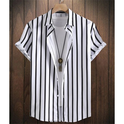 Herrskjorta Randig Modern Polyester Lätt och Andningsbar-4