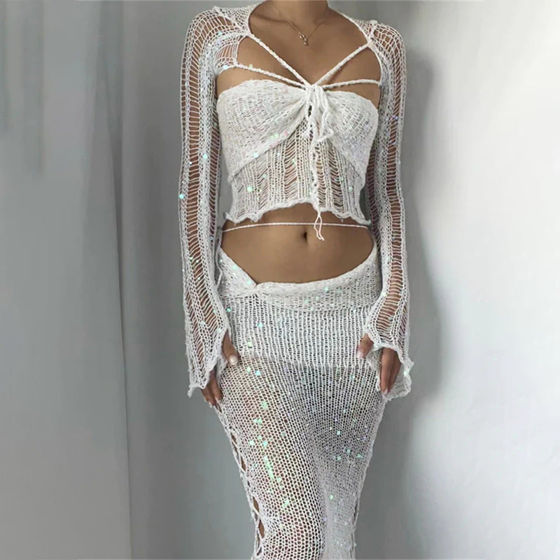 Damkläder Tvådelad Långärmad Topp Bodycon Polyester för Sommar-4