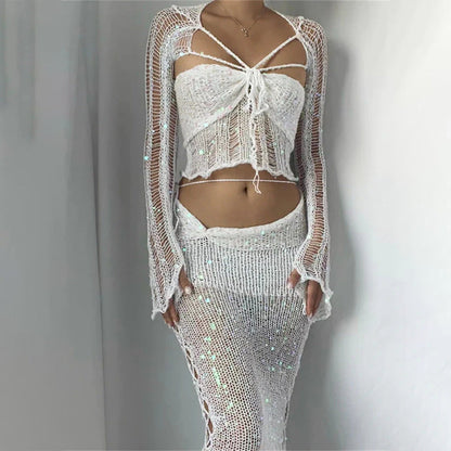 Damkläder Tvådelad Långärmad Topp Bodycon Polyester för Sommar-4