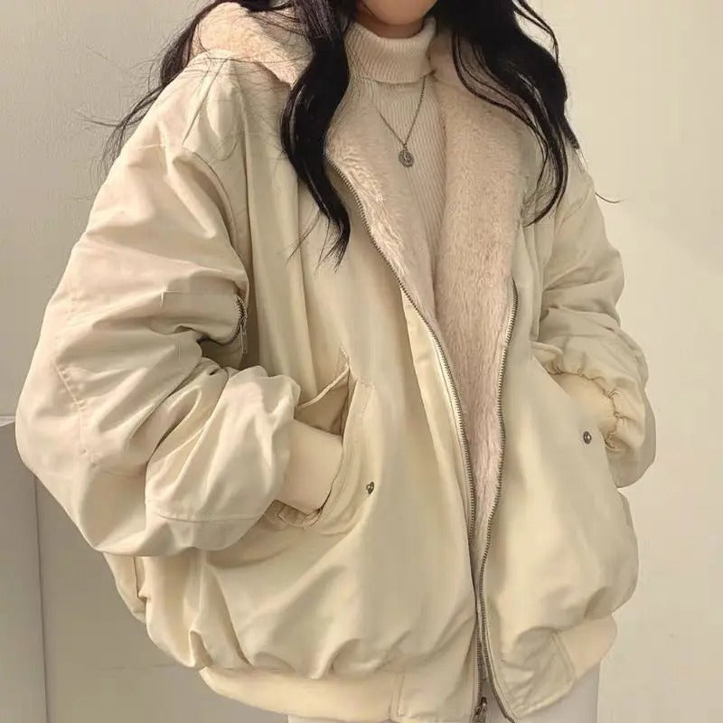 Dam Lång Vinterjacka Dubbelskiktad Koreansk Stil Polyester 3