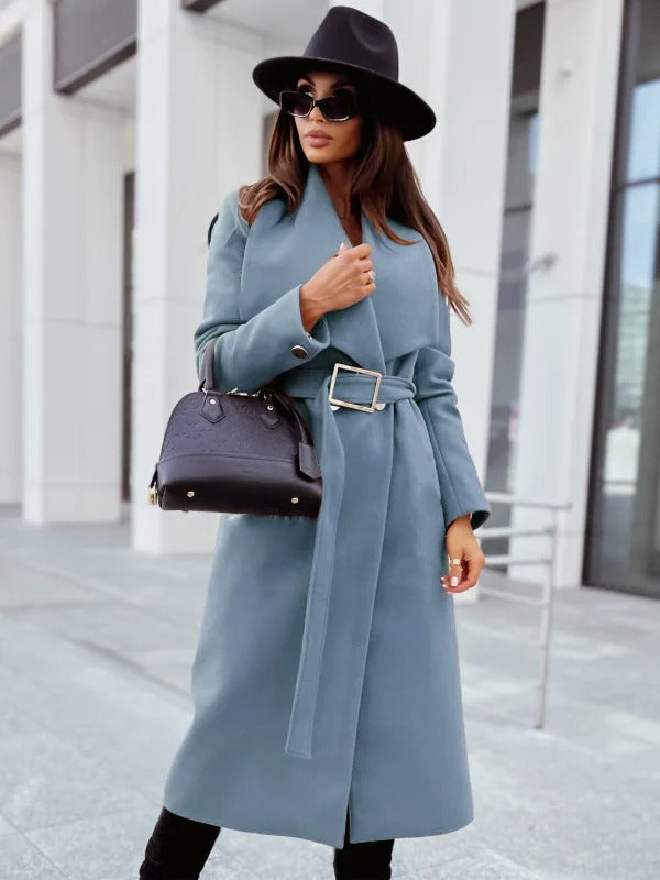 Lång Trenchcoat Dam med V-hals och Bälte i Polyester – Modern och Elegant För Kalla Dagar 12