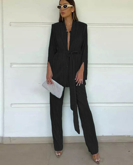 Dam Set Bodycon Blazer Byxor Högkvalitativt Tyg-1