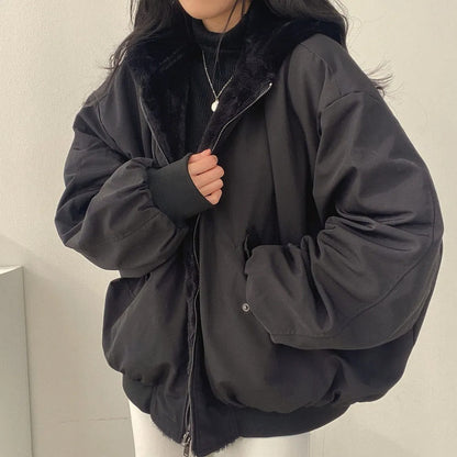 Dam Lång Vinterjacka Dubbelskiktad Koreansk Stil Polyester 5