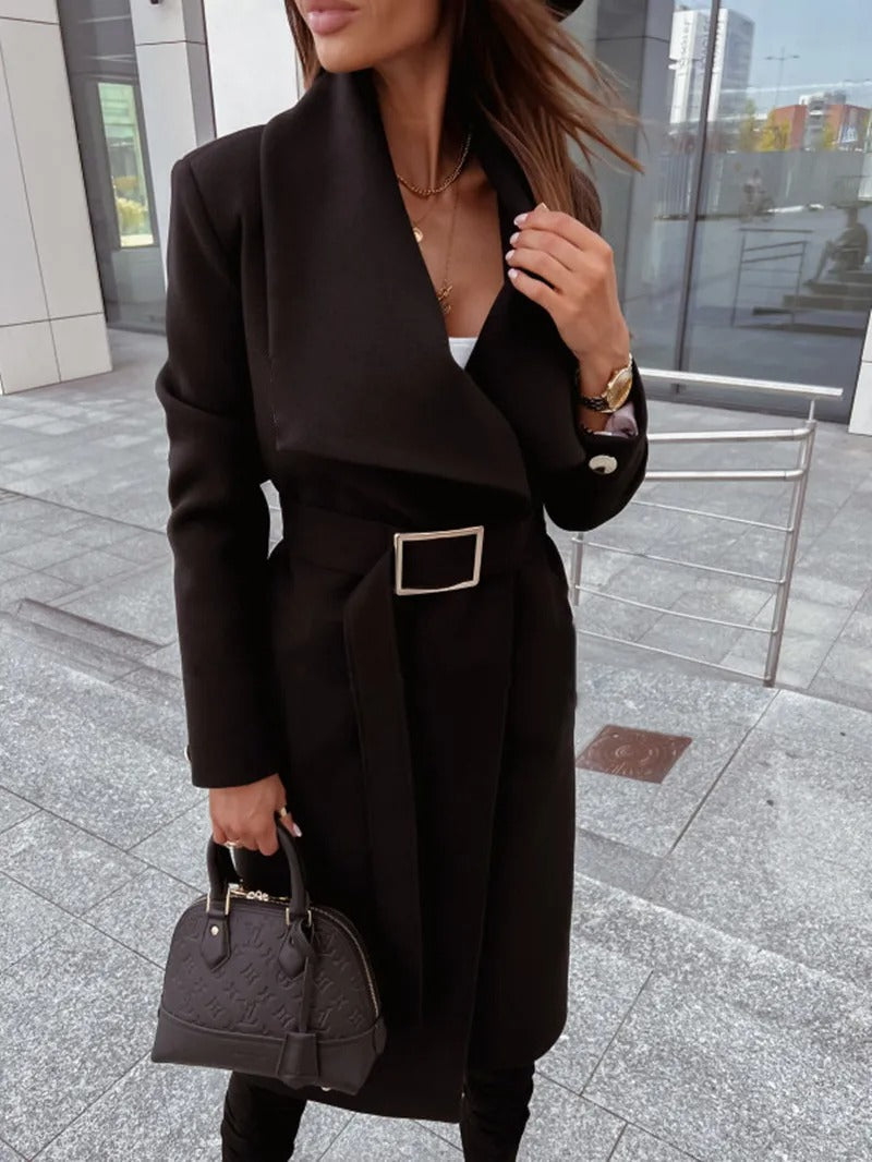Lång Trenchcoat Dam med V-hals och Bälte i Polyester – Modern och Elegant För Kalla Dagar 9