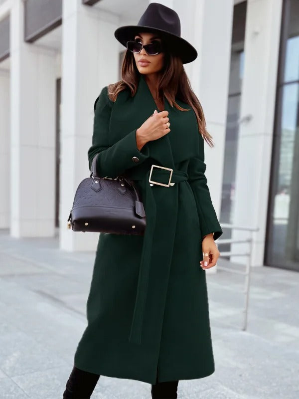 Lång Trenchcoat Dam med V-hals och Bälte i Polyester – Modern och Elegant För Kalla Dagar 11