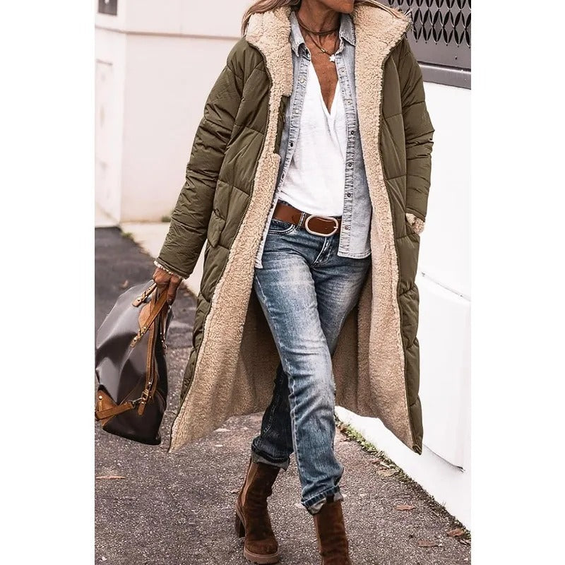 Variant image for Damjacka Lång Vändbar Sherpa Fleece Vindavvisande Med Huva-31