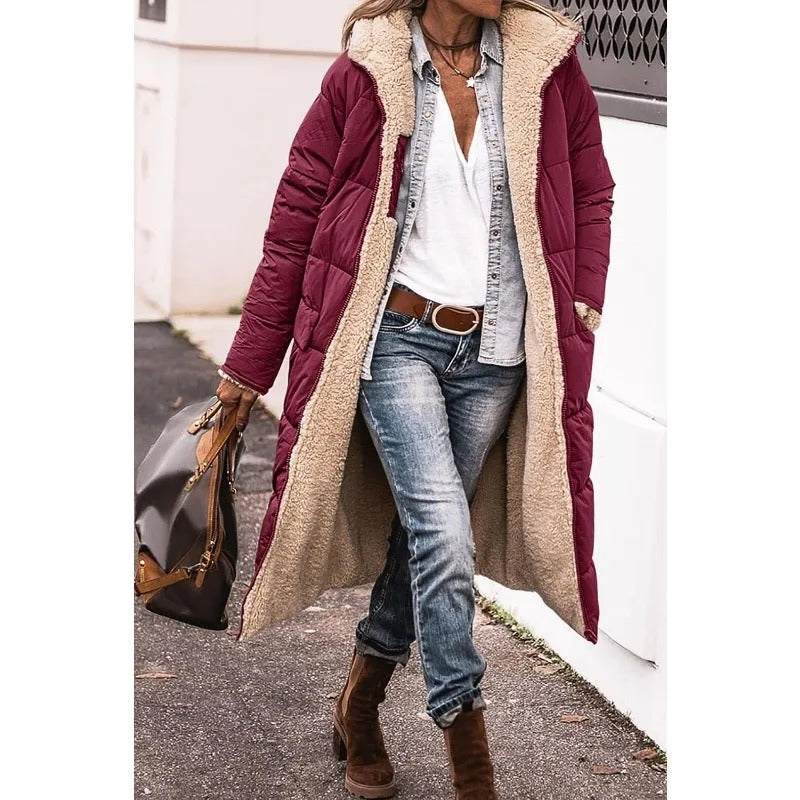 Variant image for Damjacka Lång Vändbar Sherpa Fleece Vindavvisande Med Huva-7