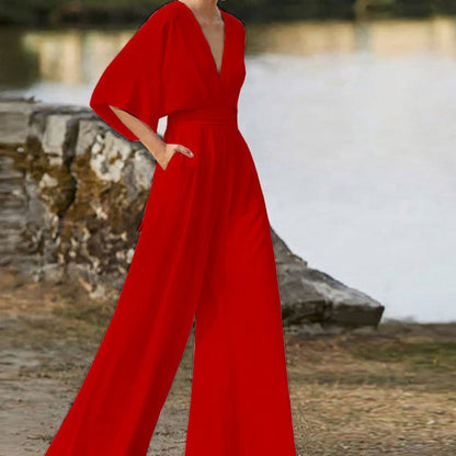 Kvinnors Hög Midja Jumpsuit i Lätt Polyester med Bred Halsringning – Elegant och Bekväm för Vardags och Fest 3