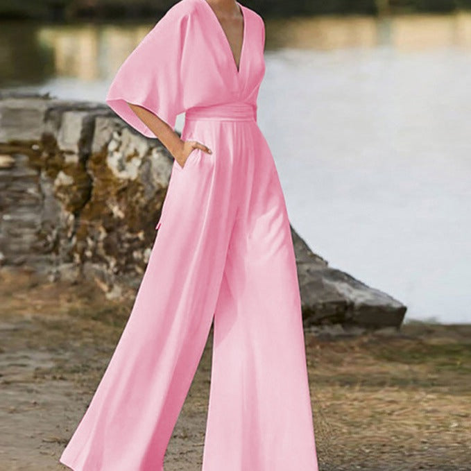 Kvinnors Hög Midja Jumpsuit i Lätt Polyester med Bred Halsringning – Elegant och Bekväm för Vardags och Fest 10