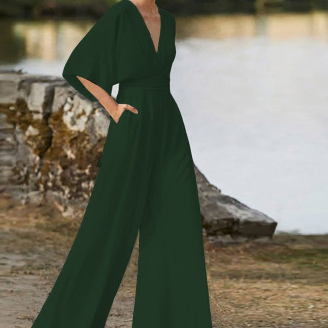 Kvinnors Hög Midja Jumpsuit i Lätt Polyester med Bred Halsringning – Elegant och Bekväm för Vardags och Fest 5