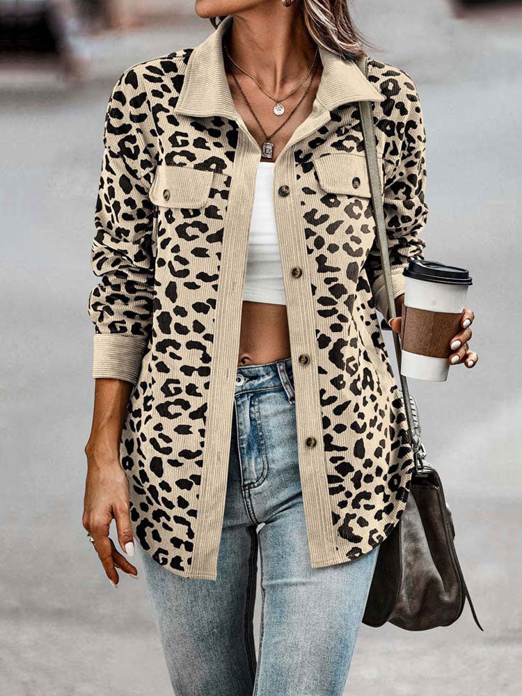 Damjacka Leopardmönster Trendig Polyester Jacka för Dam 2