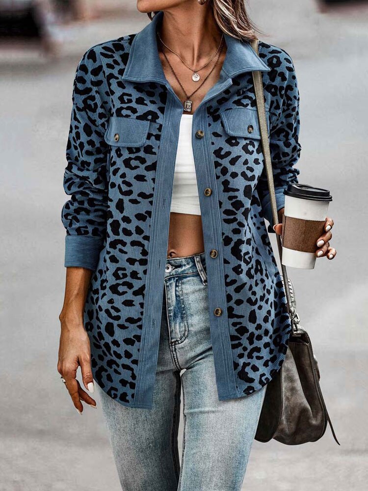 Damjacka Leopardmönster Trendig Polyester Jacka för Dam 10