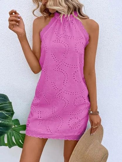 Ärmlös Spetsklänning för Dam med V-hals – Elegant Passform för Sommarens Fester och Romantiska Kvällar 3