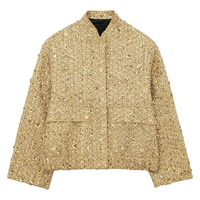 Damer Överdimensionerad Kappa med Guldpaljetter Polyester-2